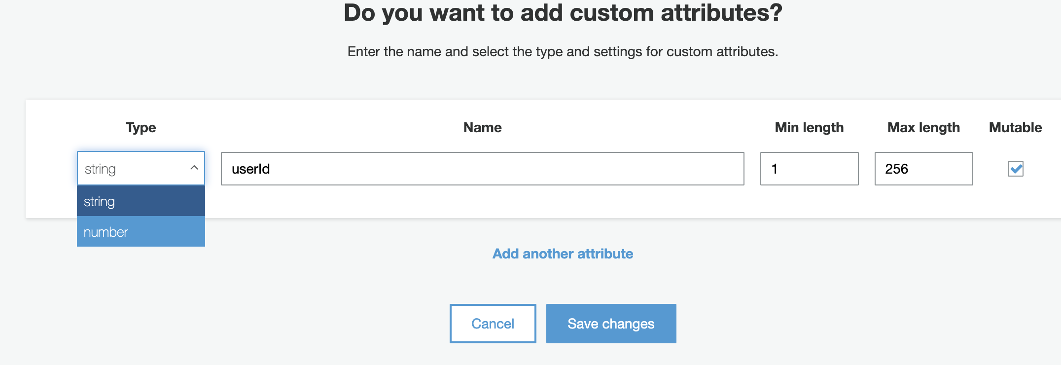 Creating Custom Attribute in Cognito